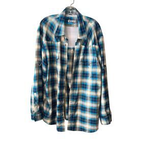 Magellan Mens XL Blue Gray Plaid Button Down Fishing Shirt Lightweight Casual